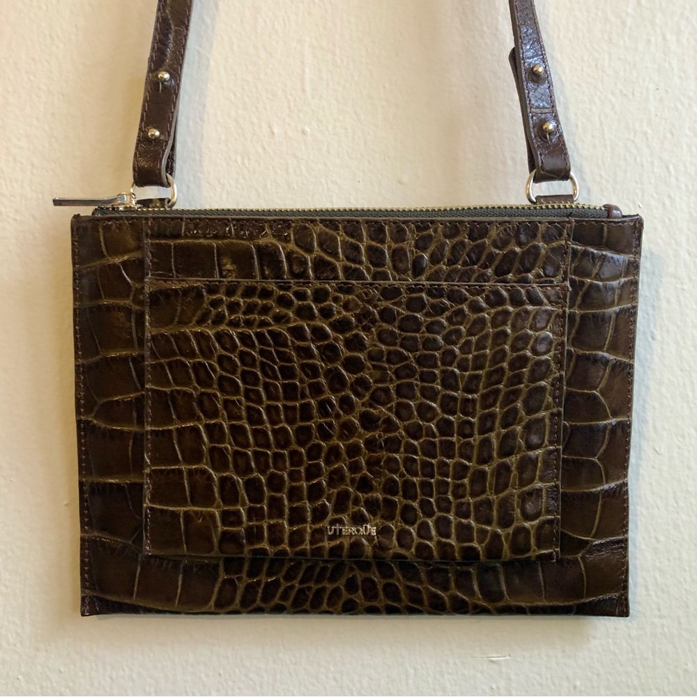 Uterque Brown Leather Crocodile Purse